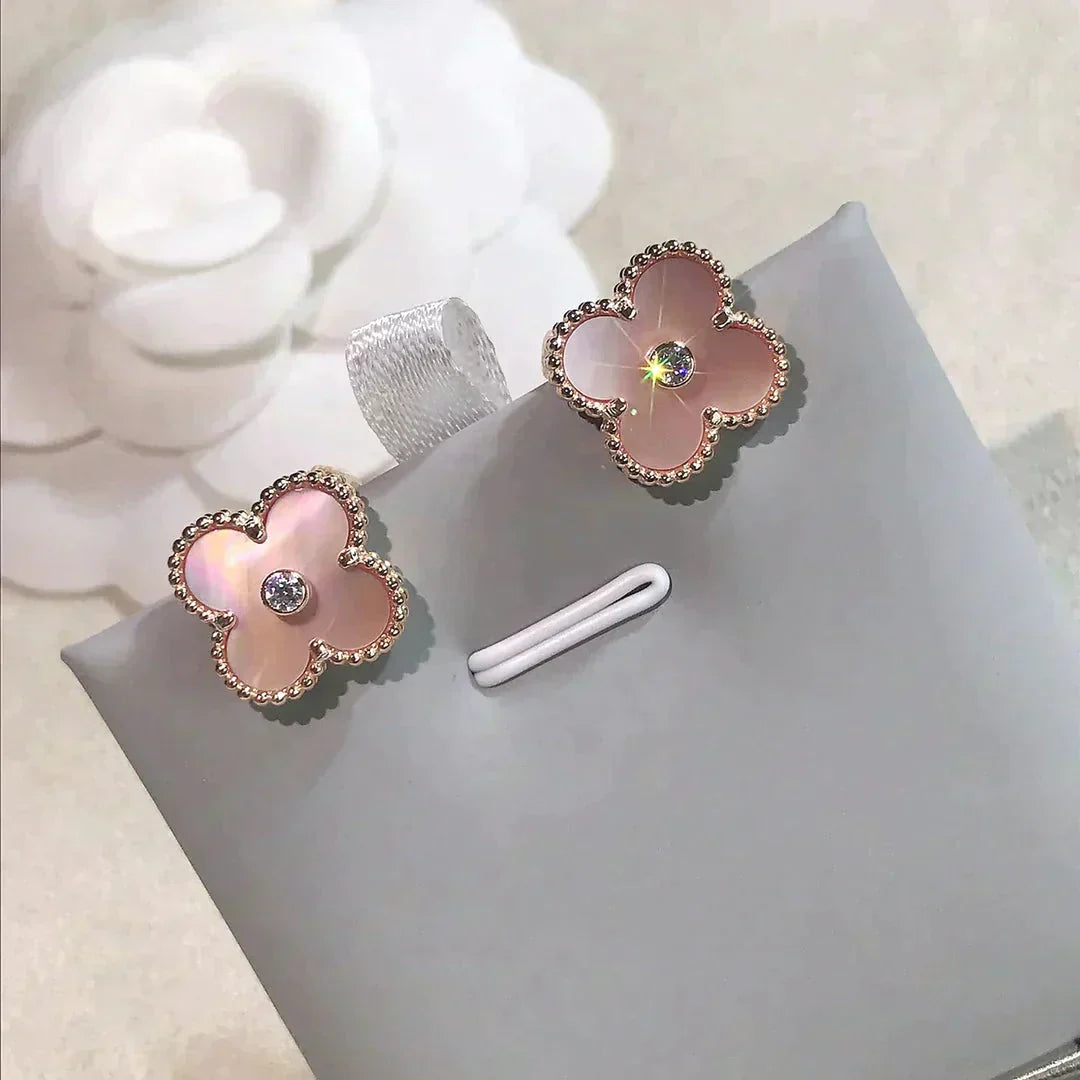 [Eternal Jewelry]CLOVER MEDIUM 1 MOTIFS  PINK MOP DIAMOND EARRINGS