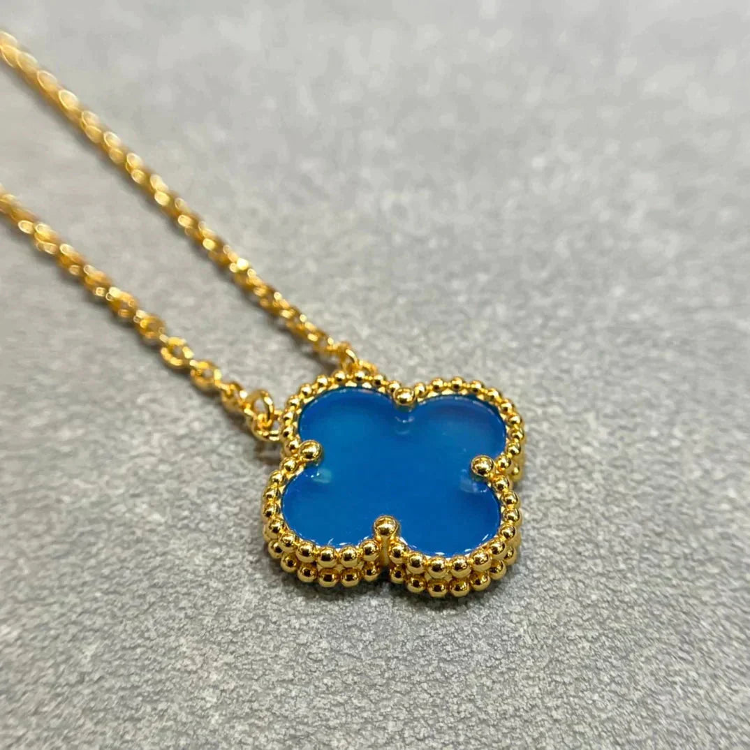 [Eternal Jewelry]CLOVER 15MM BLUE AGATE NECKLACE