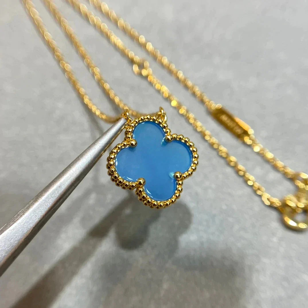 [Eternal Jewelry]CLOVER 15MM BLUE AGATE NECKLACE