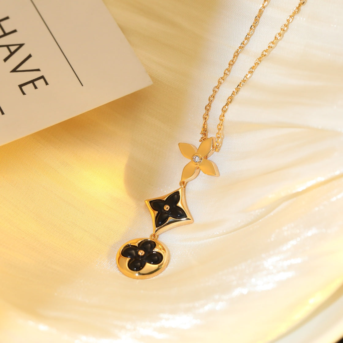 [Eternal Jewelry]STAR AND SUN ONYX PINK GOLD NECKLACE