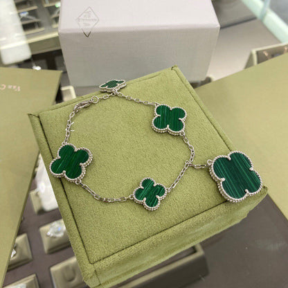 [Eternal Jewelry]CLOVER 5 MOTIFS SIVLER MALACHITE BRACELET