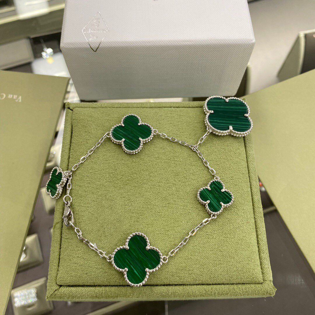[Eternal Jewelry]CLOVER 5 MOTIFS SIVLER MALACHITE BRACELET