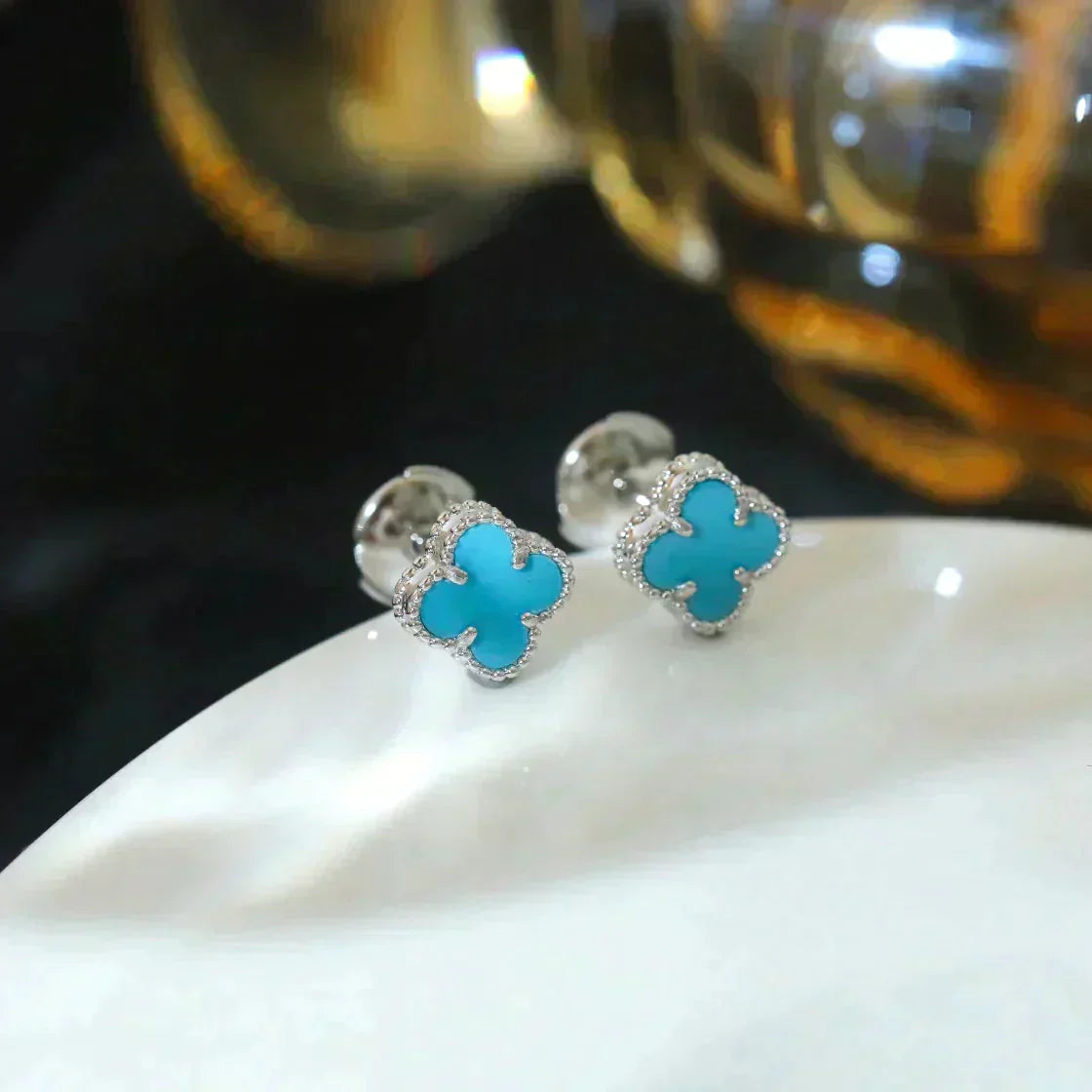 [Eternal Jewelry]CLOVER MINI 9.5MM ONYX STUD EARRINGS SILVER