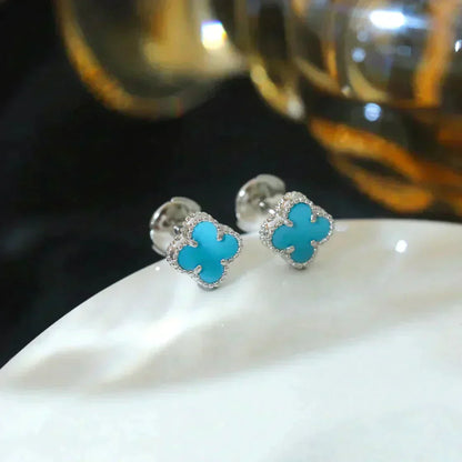 [Eternal Jewelry]CLOVER MINI 9.5MM ONYX STUD EARRINGS SILVER