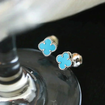 [Eternal Jewelry]CLOVER MINI 9.5MM ONYX STUD EARRINGS SILVER
