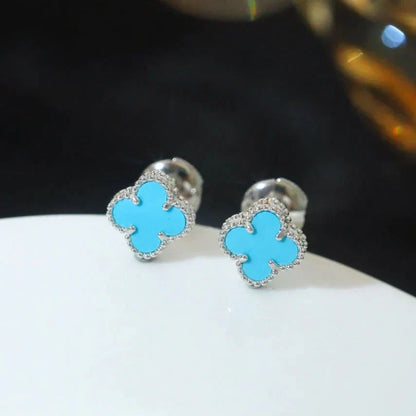 [Eternal Jewelry]CLOVER MINI 9.5MM ONYX STUD EARRINGS SILVER