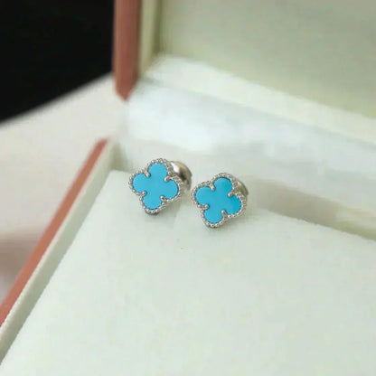 [Eternal Jewelry]CLOVER MINI 9.5MM ONYX STUD EARRINGS SILVER