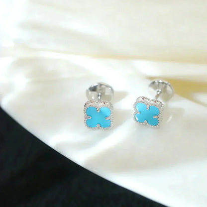 [Eternal Jewelry]CLOVER MINI 9.5MM ONYX STUD EARRINGS SILVER