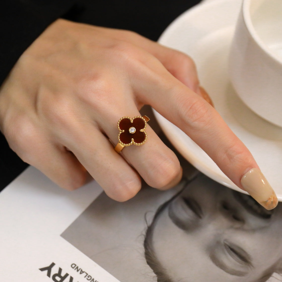 [Eternal Jewelry]CLOVER CARNELIAN RING ROSE GOLD DIAMOND
