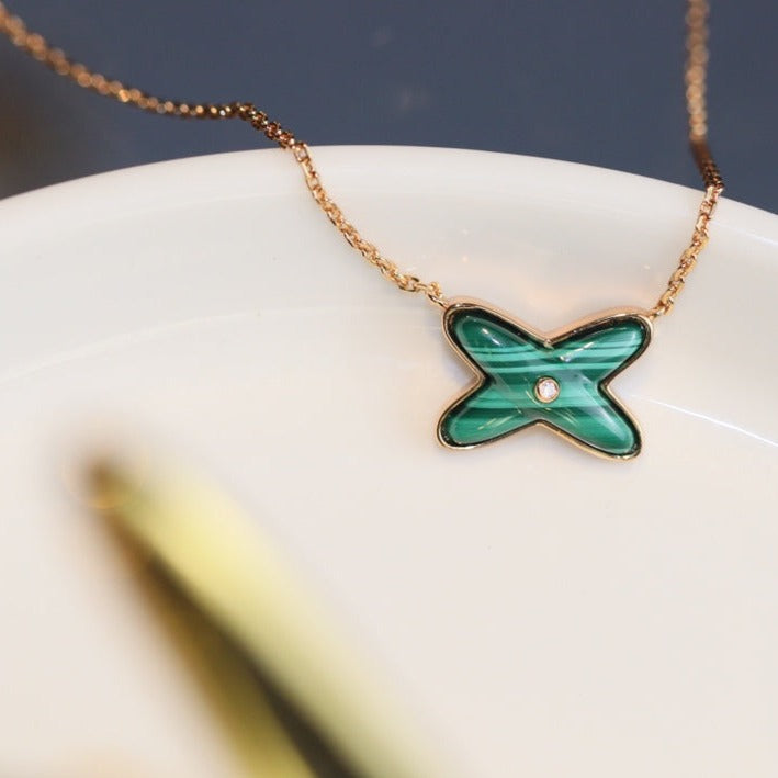 [Eternal Jewelry]JEUX MALACHITE 1 DIAMOND PINK GOLD NECKLACE