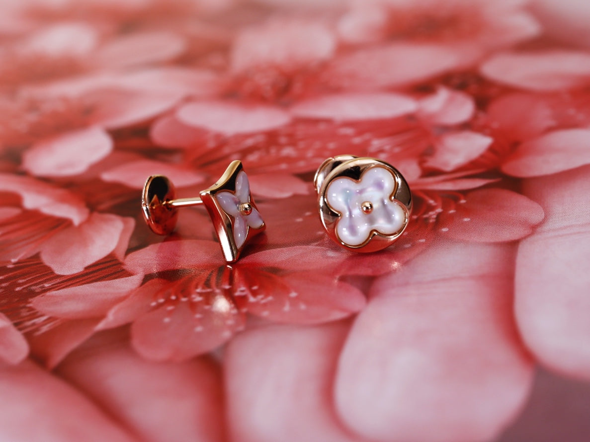 [Eternal Jewelry]STAR AND SUN PINK GOLD MOP STUD EARRINGS