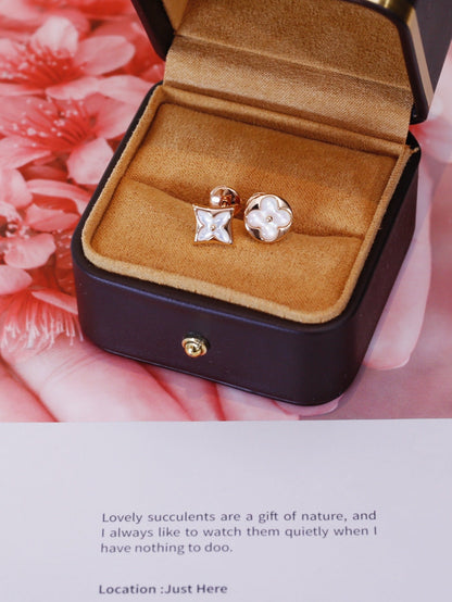 [Eternal Jewelry]STAR AND SUN PINK GOLD MOP STUD EARRINGS