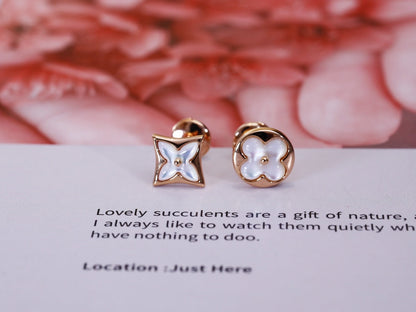 [Eternal Jewelry]STAR AND SUN PINK GOLD MOP STUD EARRINGS