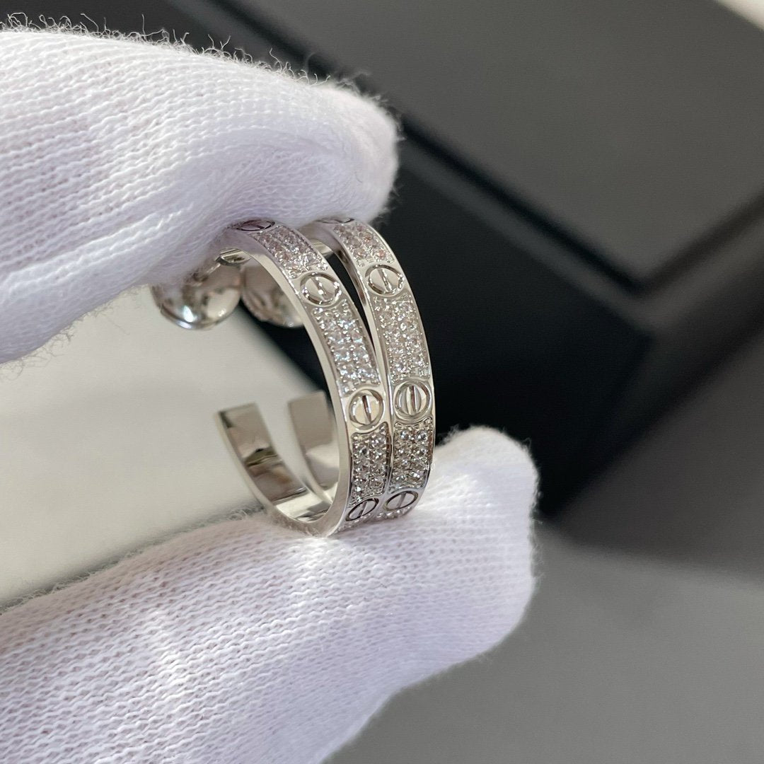 [Eternal Jewelry]LOVE DIAMOND SILVER HOOP EARRINGS