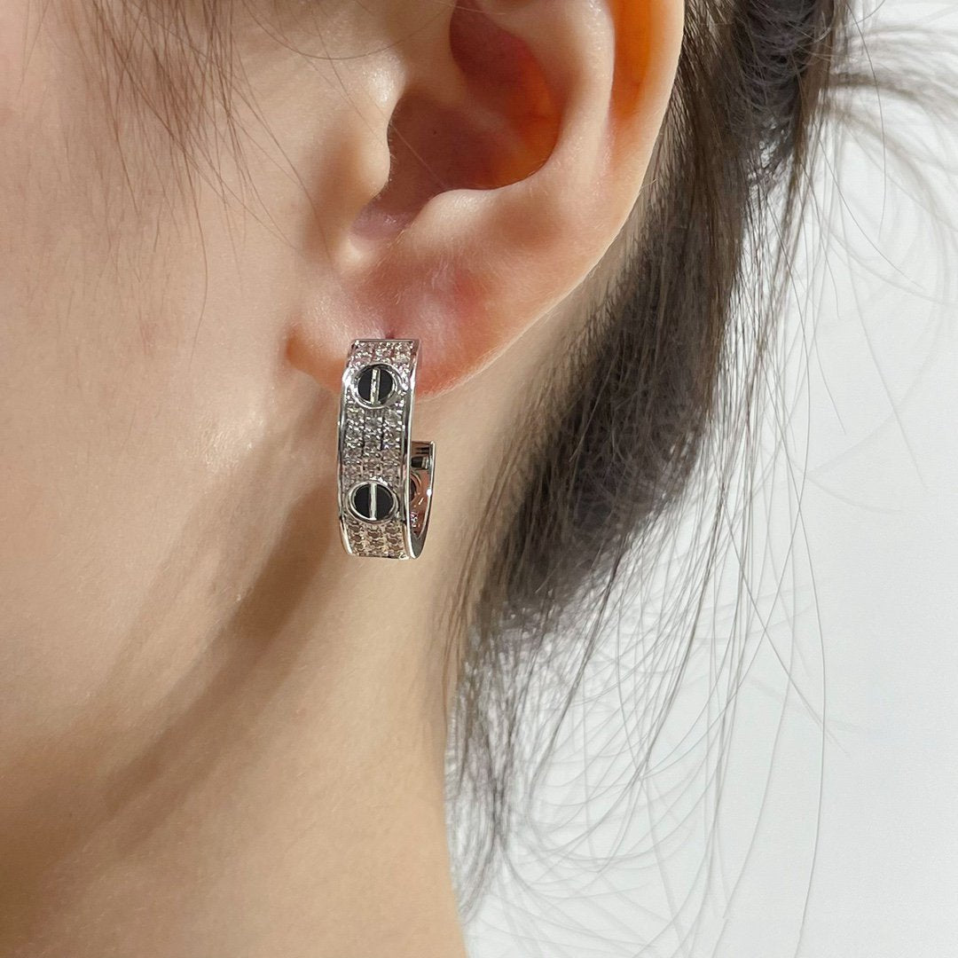 [Eternal Jewelry]LOVE CERAMIC DIAMOND PAVED SILVER EARRINGS