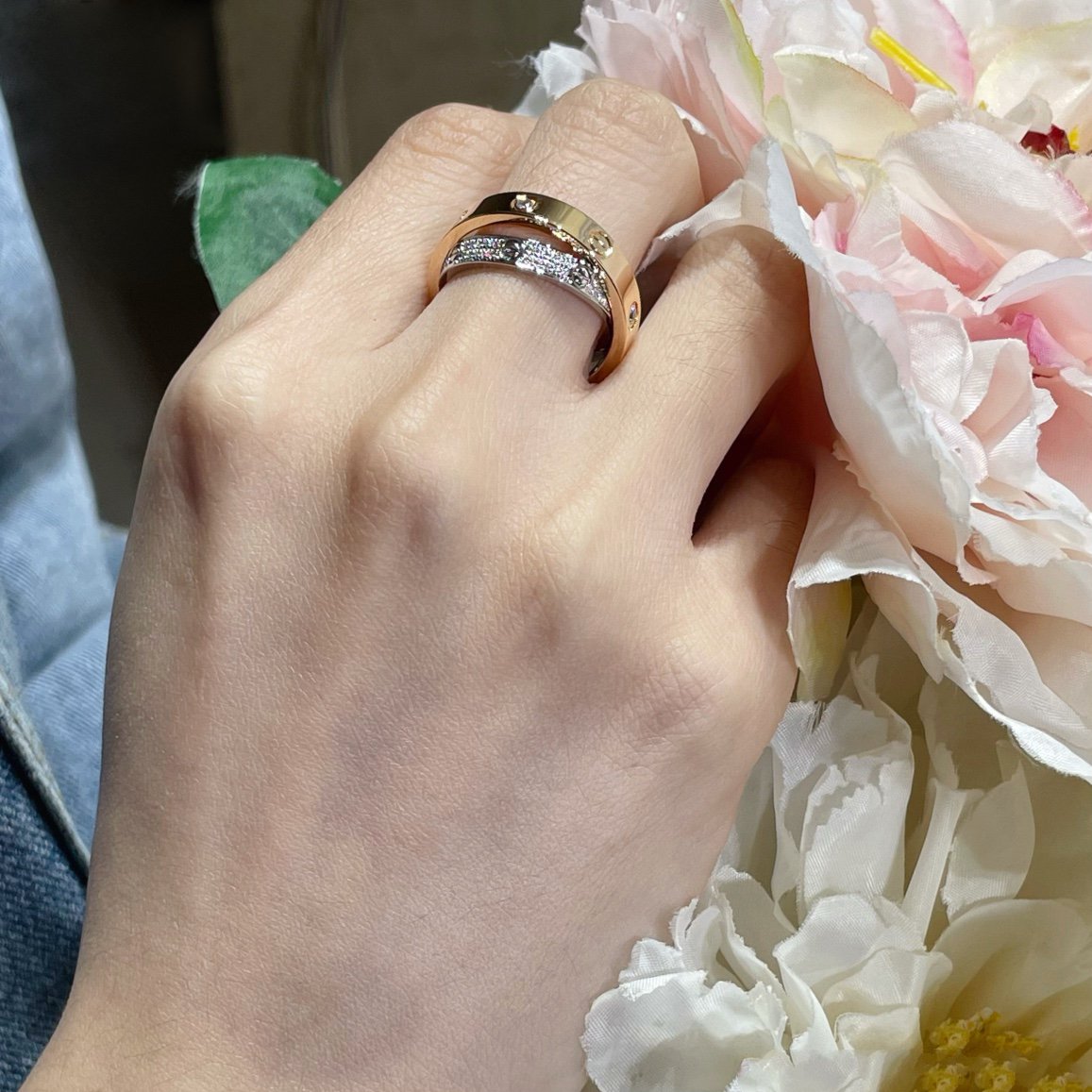 [Eternal Jewelry]LOVE PINK GOLD SILVER DIAMOND DOUBLE RING