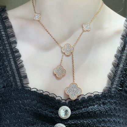 [エターナルジュエリー] クローバー6モチーフ ダイヤモンド パヴェネックレス