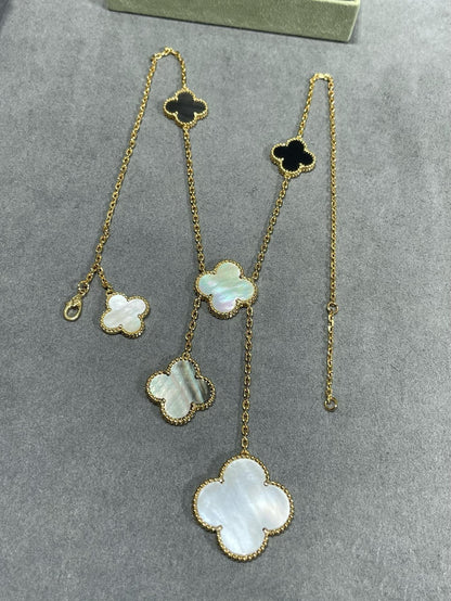 [Eternal Jewelry]CLOVER 6 MOTIF MOP ONYX GOLD NECKLACE