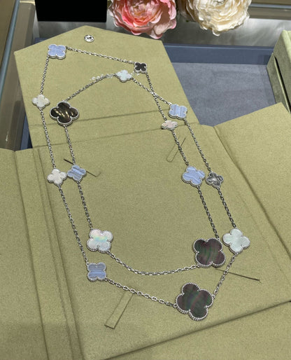 [Eternal Jewelry]CLOVER 16 MOTIF CHALCEDONY MOP SILVER NECKLACE