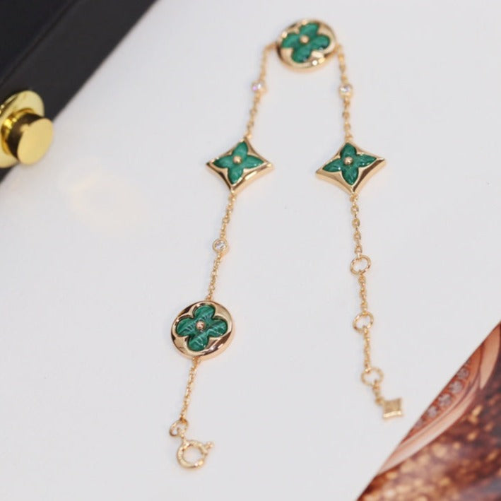 [Eternal Jewelry]STAR AND SUN 4 MOTIF PINK GOLD MALACHITE BRACELET