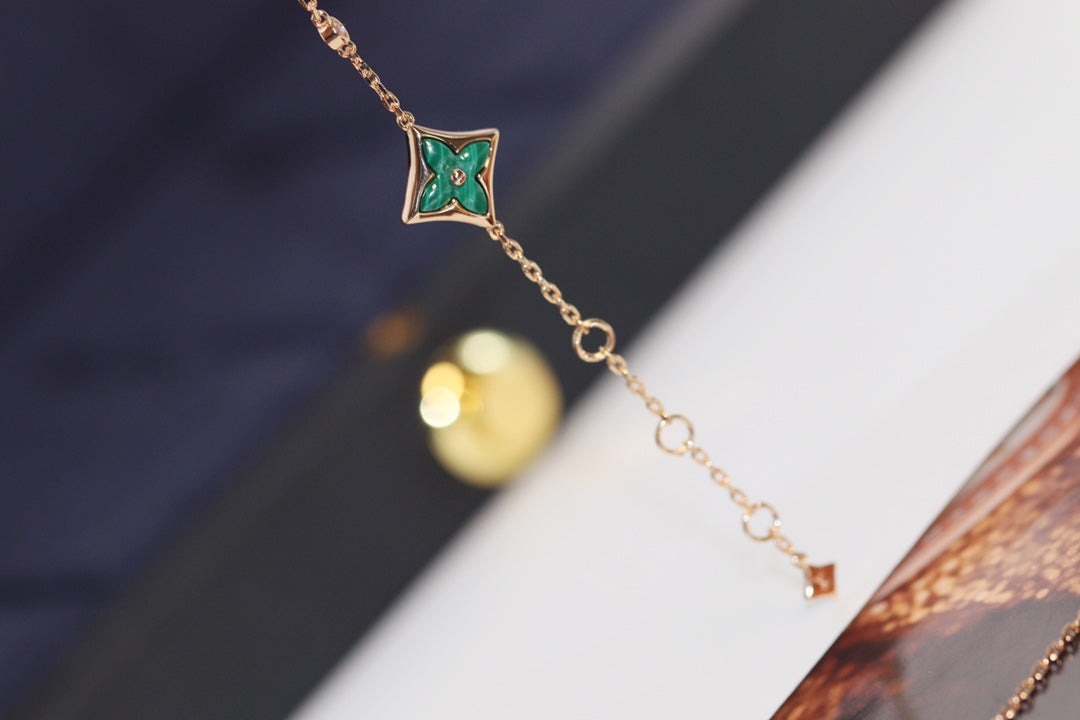 [Eternal Jewelry]STAR AND SUN 4 MOTIF PINK GOLD MALACHITE BRACELET