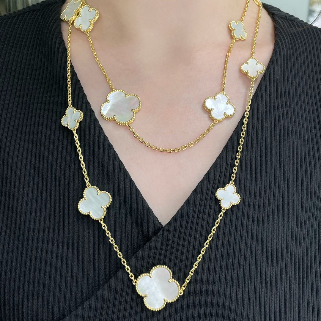 [Eternal Jewelry]CLOVER 16 MOTIF WHITE MOP GOLD NECKLACE