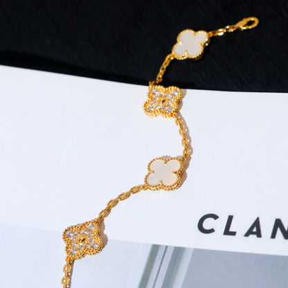 [Eternal Jewelry]CLOVER WHITE PEARL MOP 5 MOTIF BRACELET COLLECTION