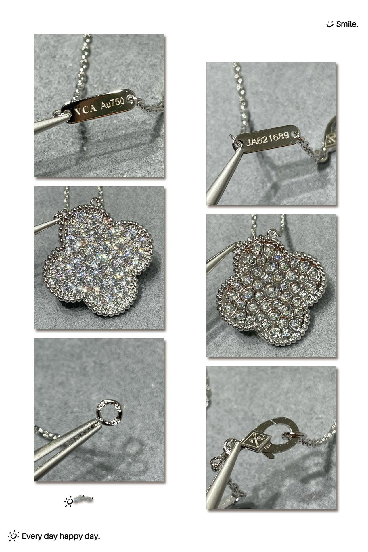 [Eternal Jewelry]CLOVER 25MM LARGE PENDANT DIAMOND PAVED SILVER NECKLACE