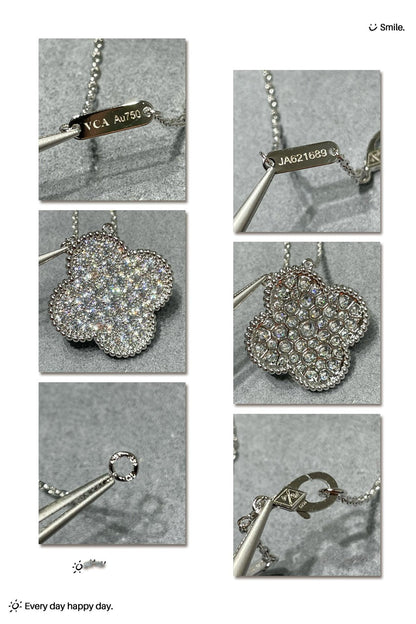 [Eternal Jewelry]CLOVER 25MM LARGE PENDANT DIAMOND PAVED SILVER NECKLACE