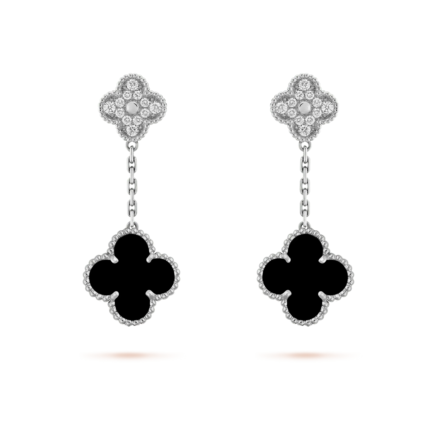 [Eternal Jewelry]CLOVER 2 MOTIFS  DIAMOND ONYX EARRINGS SILVER