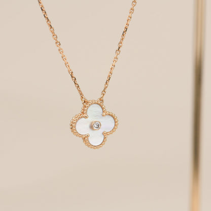 [Eternal Jewelry]CLOVER 15MM DIAMOND WHITE FRITILLARIA NECKLACE