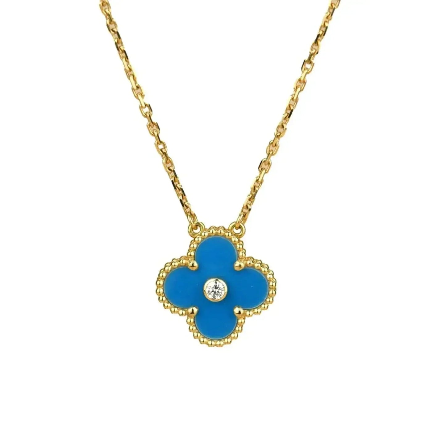 [Eternal Jewelry]CLOVER 15MM DIAMOND AND BLUE AGATE NECKLACE