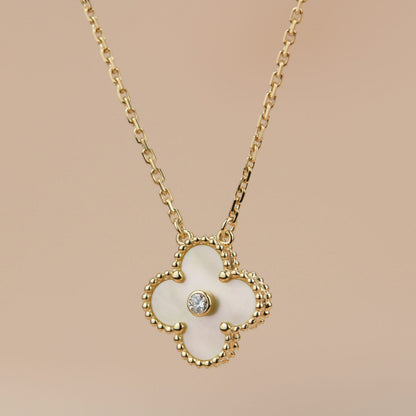 [Eternal Jewelry]CLOVER 15MM DIAMOND GOLD MOTHER OF PEARL NECKLACE