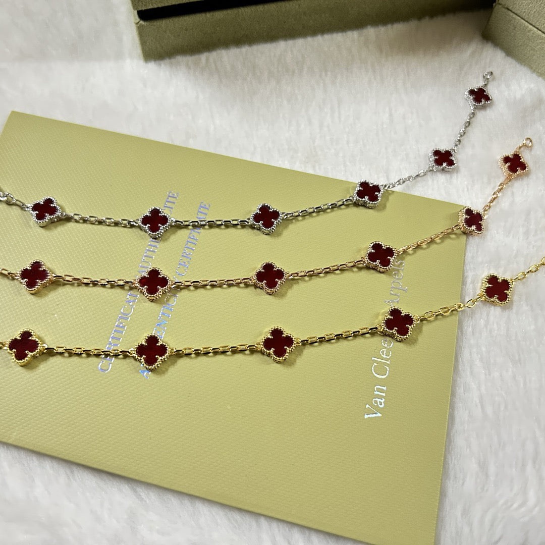 [Eternal Jewelry]CLOVER 6 MOTIF RED AGATE BRACELET