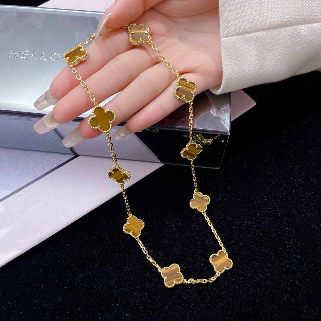 [Eternal Jewelry]CLOVER 10 MOTIFS TIGER EYE NECKLACE