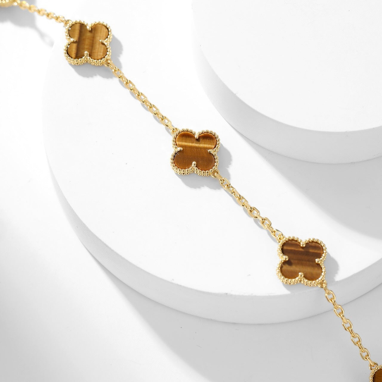 [Eternal Jewelry]CLOVER 10 MOTIFS TIGER EYE NECKLACE