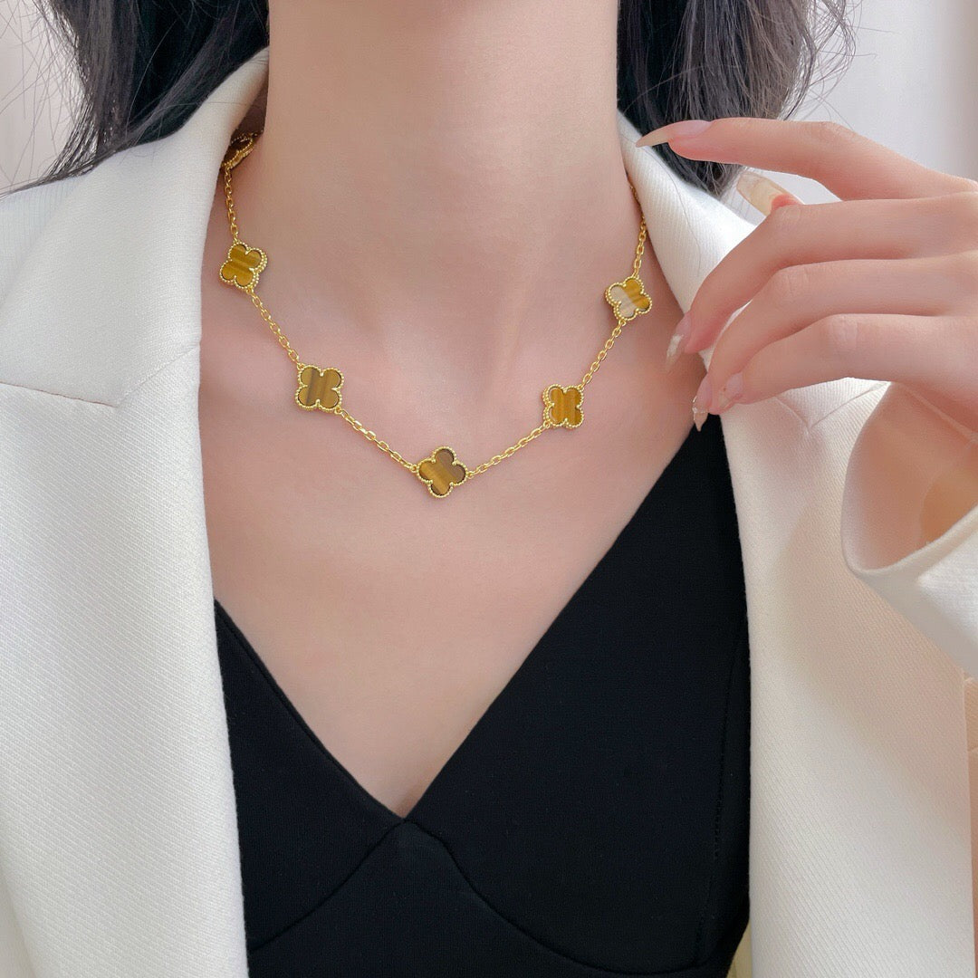 [Eternal Jewelry]CLOVER 10 MOTIFS TIGER EYE NECKLACE