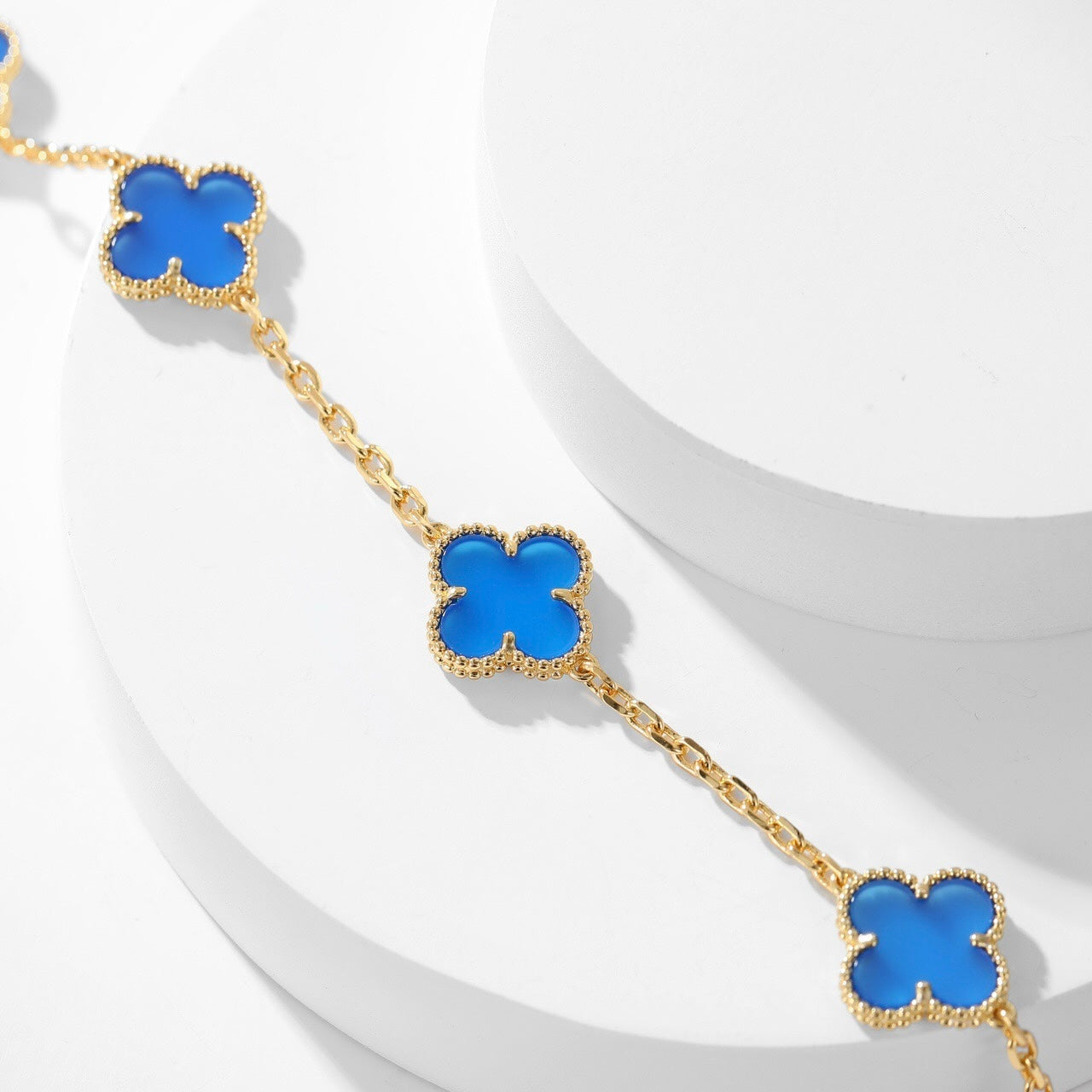 [Eternal Jewelry]CLOVER 10 MOTIFS BLUE AGATE NECKLACE