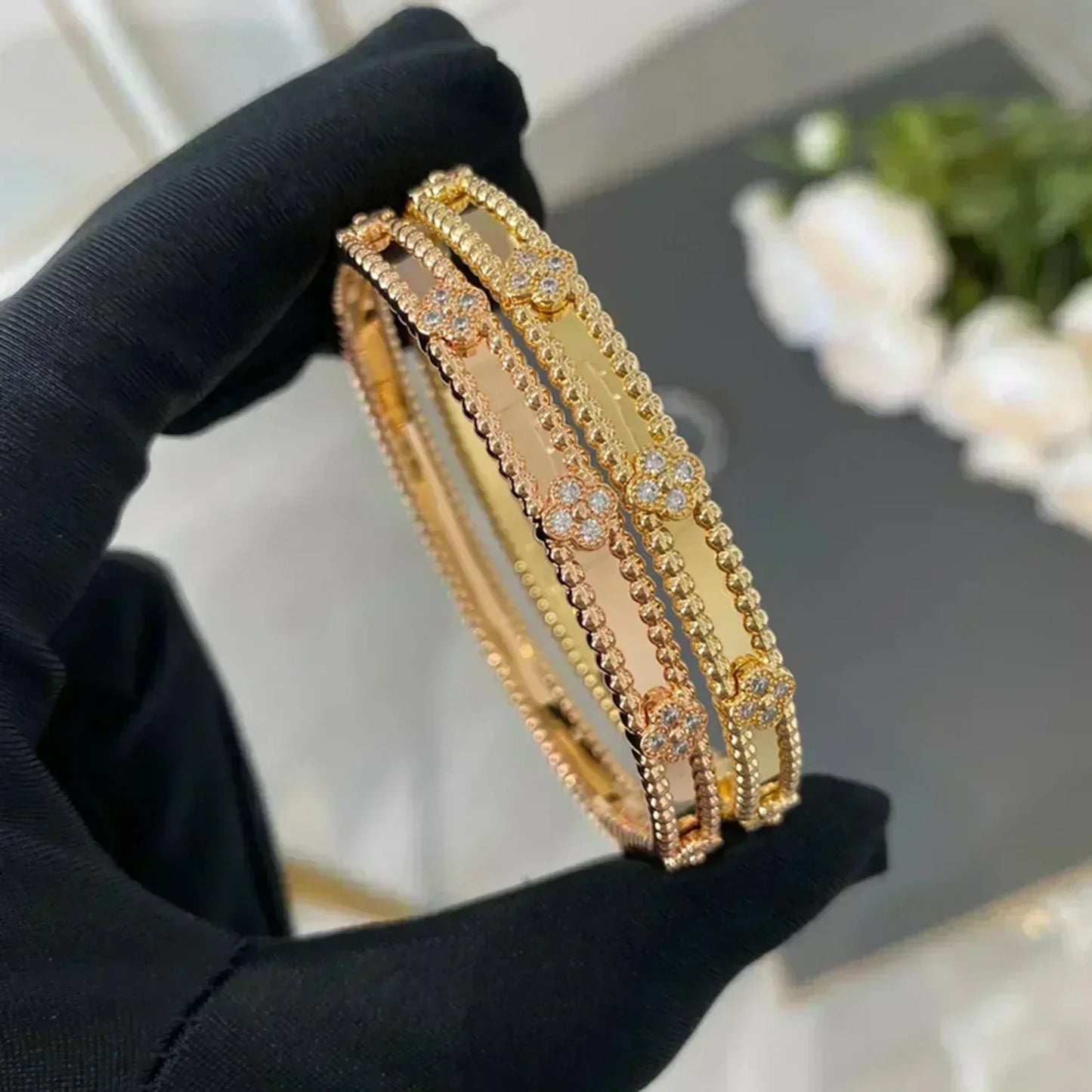 [Eternal Jewelry]CLOVER BRACELET 4MM DIAMONDS