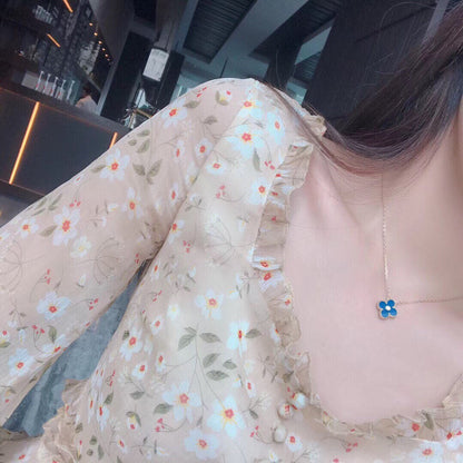 [Eternal Jewelry]CLOVER 15MM DIAMOND AND BLUE AGATE NECKLACE