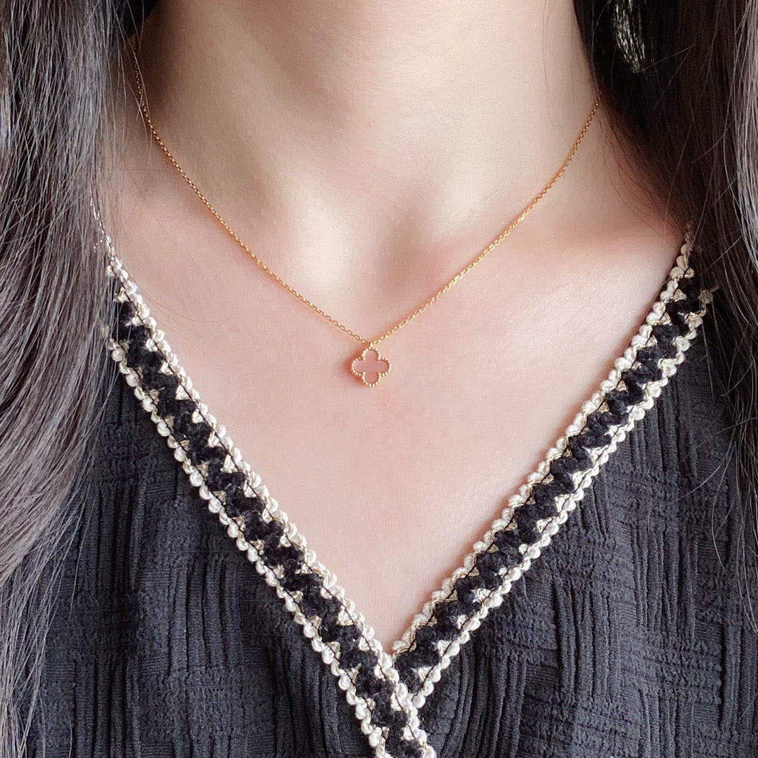 [Eternal Jewelry]CLOVER 15MM PINK MOTHER-OF-PEARL SINGLE FLOWER NECKLACE