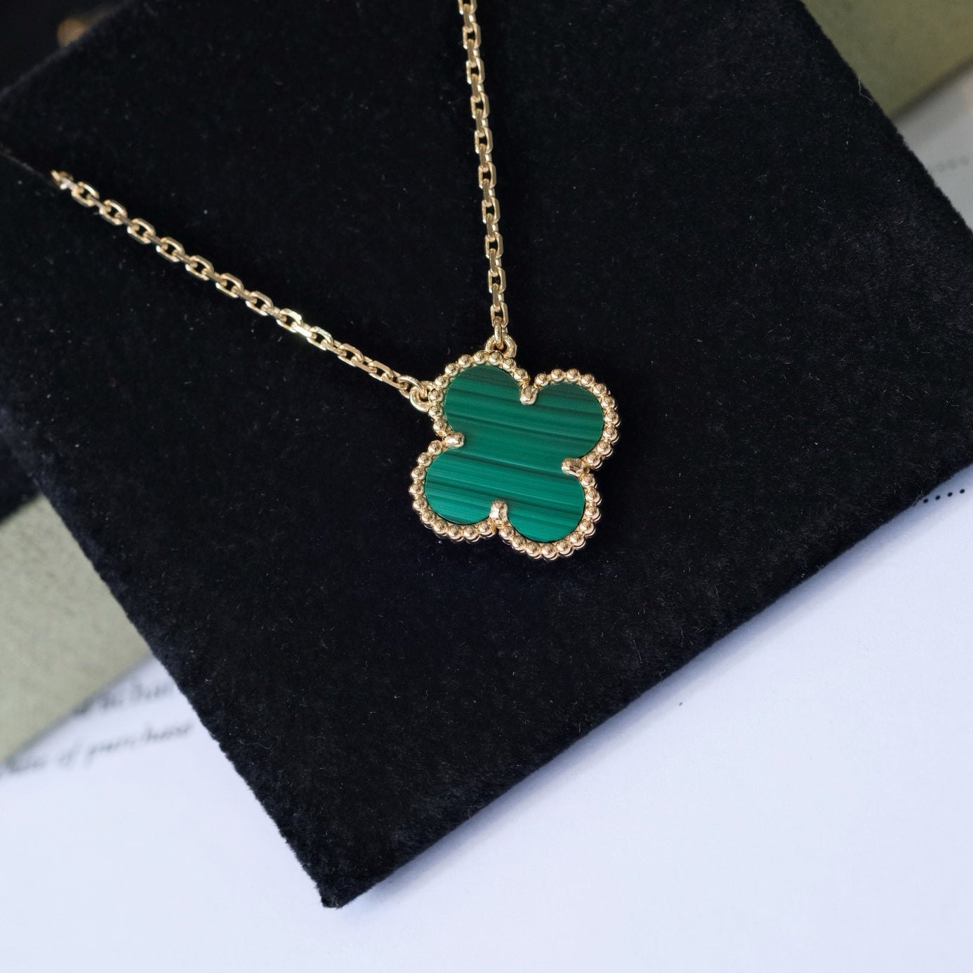 [Eternal Jewelry]CLOVER 15MM MALACHITE SINGLE FLOWER  NECKLACE