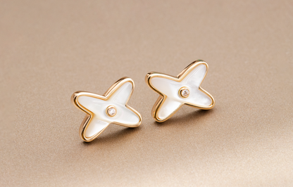 [Eternal Jewelry]JEUX DE WHITE MOP PINK GOLD DIAMOND EARRINGS