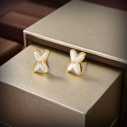 [Eternal Jewelry]JEUX DE WHITE MOP GOLD DIAMOND EARRINGS