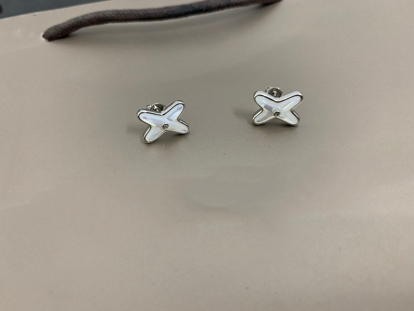 [Eternal Jewelry]JEUX DE WHITE MOP SILVER DIAMOND EARRINGS