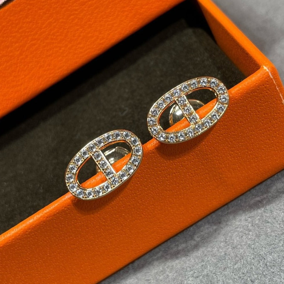 [Eternal Jewelry]HM FULL DIAMOND PIG NOSE STUD EARRINGS
