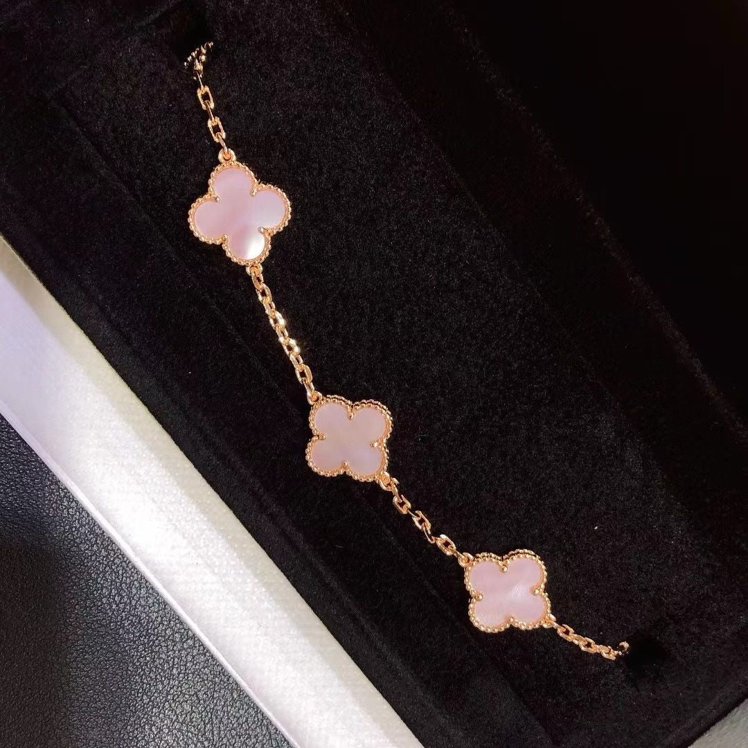 [Eternal Jewelry]CLOVER 5 MOTIFS Pink  AGATE  BRACELET