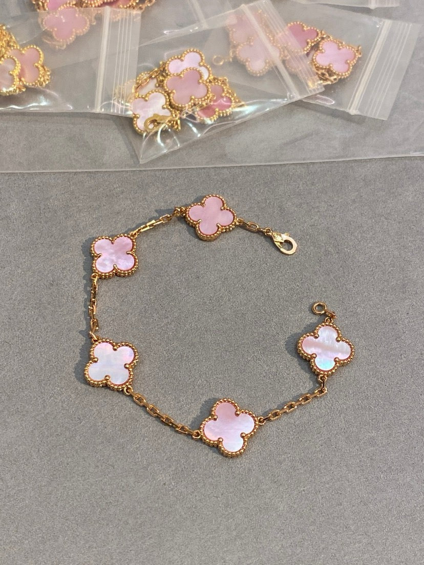 [Eternal Jewelry]CLOVER 5 MOTIFS Pink  AGATE  BRACELET