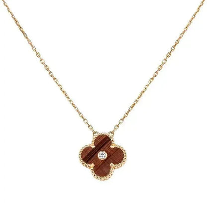 [Eternal Jewelry]CLOVER 15MM DIAMOND AND YELLOW TIGER'S EYE AGATE necklace