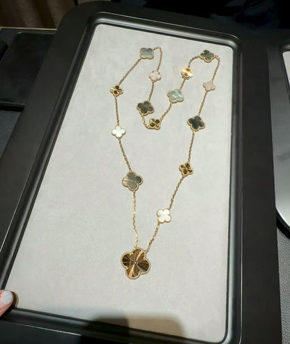 [Eternal Jewelry]DETACHABLE CLOVER 15(11+4) FLOWER ROSE GOLD NECKLACE SET